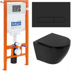 Комплект инсталляция с унитазом BelBagno Prospero BB062CHR-MB/BB062SC-MB/BB002-80/BB007-PR-NERO.M с кнопкой смыва,черный матовый + унитаз подвесной BelBagno Colorato безободковый, с сиденьем микролифт, черный матовый