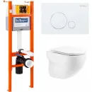 Комплект инсталляция с унитазом BelBagno Sfera BB066CHR/BB870SC/BB004-40 EXPERT/BB014-SR-BIANCO с кнопкой смыва, белый + унитаз подвесной BelBagno Onda безободковый, с сиденьем микролифт, белый
