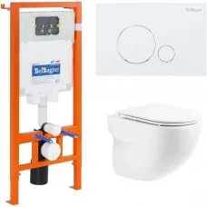 Комплект инсталляция с унитазом BelBagno Sfera BB066CHR/BB870SC/BB002-80/BB014-SR-BIANCO с кнопкой смыва, белый + унитаз подвесной BelBagno Onda безободковый, с сиденьем микролифт, белый