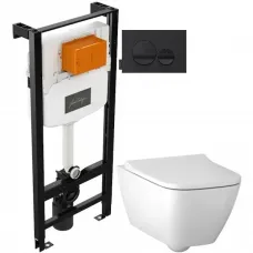 Комплект подвесной унитаз Geberit Smyle Square 500.683.00.2 + система инсталляции Jacob Delafon E24156-NF + E20859-7-BMT