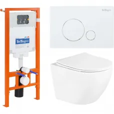 Комплект инсталляция с унитазом BelBagno Sfera BB3105CHR/SC/BB002-80/BB014-SR-BIANCO с кнопкой смыва, белый + унитаз подвесной BelBagno Uno безободковый, с сиденьем микролифт, белый