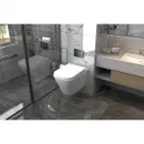 Комплект инсталляция с унитазом Abber AC1201-AC0105-AC0120 с кнопкой смыва, хром + унитаз подвесной Abber Rechteck безободковый, с сиденьем микролифт, белый