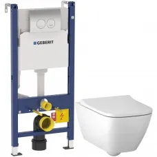 Комплект подвесной унитаз Geberit Smyle Square 500.683.00.2 + система инсталляции Geberit 458.124.21.1