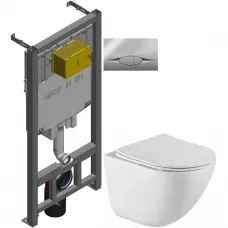 Комплект подвесной унитаз BelBagno Amanda BB051CHR + BB051SC + система инсталляции Jacob Delafon E29025-NF + E29027-CP