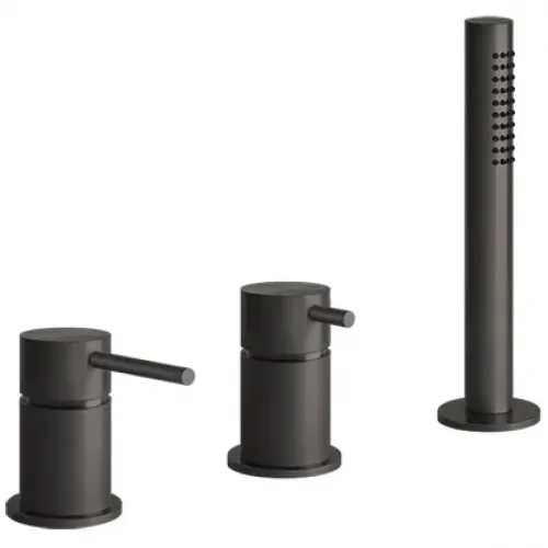 Смеситель на борт ванны Gessi Gessi316 54043#707 с душевым гарнитуром, черный хром матовый
