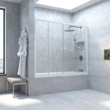 Шторка на ванну Vegas Glass Z2V Protec 180 01 01 180 см, профиль белый, стекло прозрачное