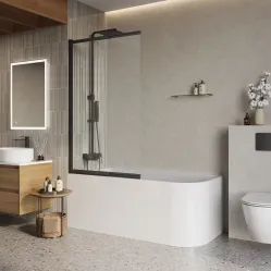 Шторка на ванну BelBagno Luce LUCE-VF-11-90/145-C-NERO 90 см, профиль черный матовый, стекло прозрачное