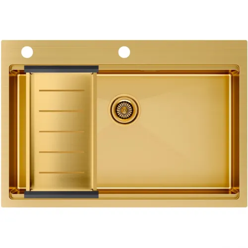 Кухонная мойка Paulmark Kroner-Pro PM707551-BG+A405-BG 75x51 см, золотой матовый