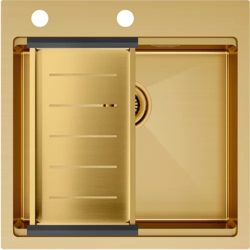 Кухонная мойка Paulmark Kroner-Pro PM705151-BG+A405-BG 51x51 см, золотой матовый