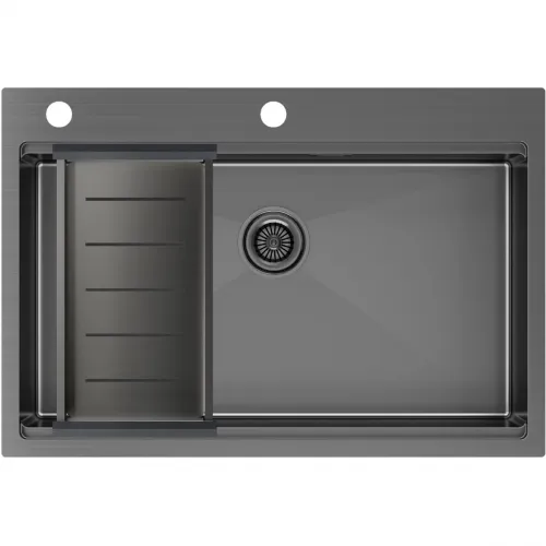 Кухонная мойка Paulmark Kroner-Pro PM707551-GM+A405-GM 75x51 см, вороненая сталь