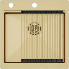 Кухонная мойка Paulmark Kroner-Pro PM705151-BG+R405-BG 51x51 см, золотой матовый