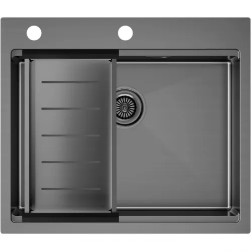 Кухонная мойка Paulmark Kroner-Pro PM705951-GM+A405-GM 59x51 см, вороненая сталь