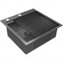 Кухонная мойка Paulmark Kroner-Pro PM705151-GM+R405-GM 51x51 см, вороненая сталь