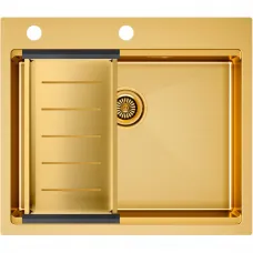 Кухонная мойка Paulmark Kroner-Pro PM705951-BG+A405-BG 59x51 см, золотой матовый