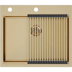 Кухонная мойка Paulmark Kroner-Pro PM705951-BG+R405-BG 59x51 см, золотой матовый