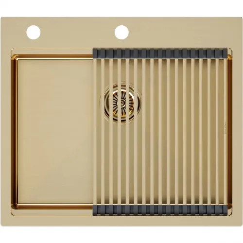 Кухонная мойка Paulmark Kroner-Pro PM705951-BG+R405-BG 59x51 см, золотой матовый