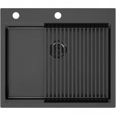 Кухонная мойка Paulmark Kroner-Pro PM705951-GM+R405-GM 59x51 см, вороненая сталь