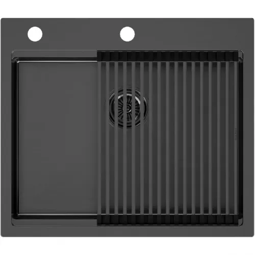 Кухонная мойка Paulmark Kroner-Pro PM705951-GM+R405-GM 59x51 см, вороненая сталь