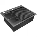 Кухонная мойка Paulmark Kroner-Pro PM705951-GM+R405-GM 59x51 см, вороненая сталь