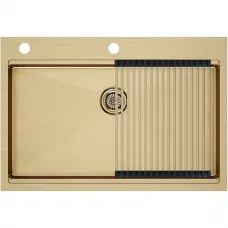 Кухонная мойка Paulmark Kroner-Pro PM707551-BG+R405-BG 75x51 см, золотой матовый