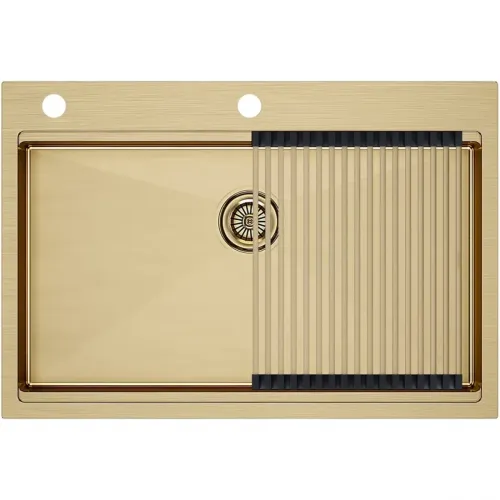 Кухонная мойка Paulmark Kroner-Pro PM707551-BG+R405-BG 75x51 см, золотой матовый