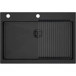 Кухонная мойка Paulmark Kroner-Pro PM707551-GM+R405-GM 75x51 см, вороненая сталь