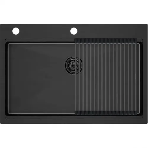 Кухонная мойка Paulmark Kroner-Pro PM707551-GM+R405-GM 75x51 см, вороненая сталь